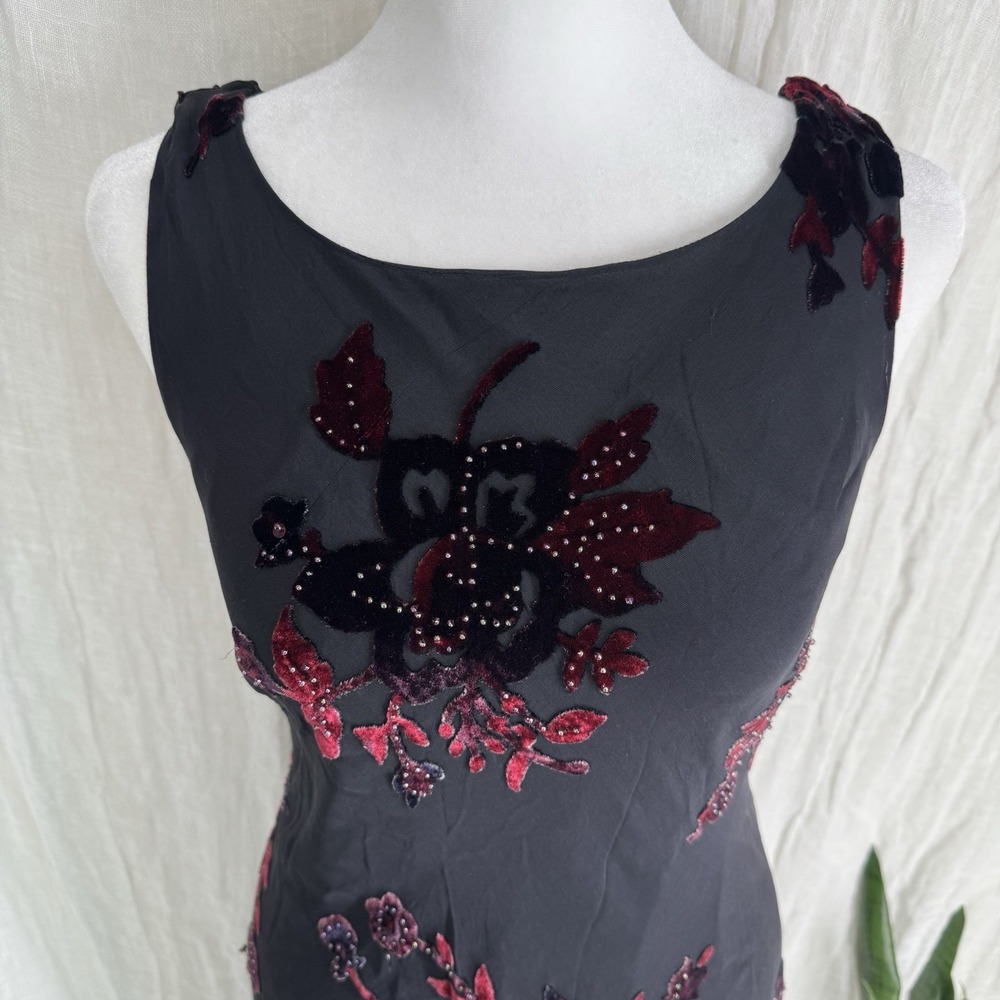 Vtg Express Silk Velvet Burnout Dress 14 Whimsigoth Fairy Y2K Beaded Open Back - Picture 2 of 8